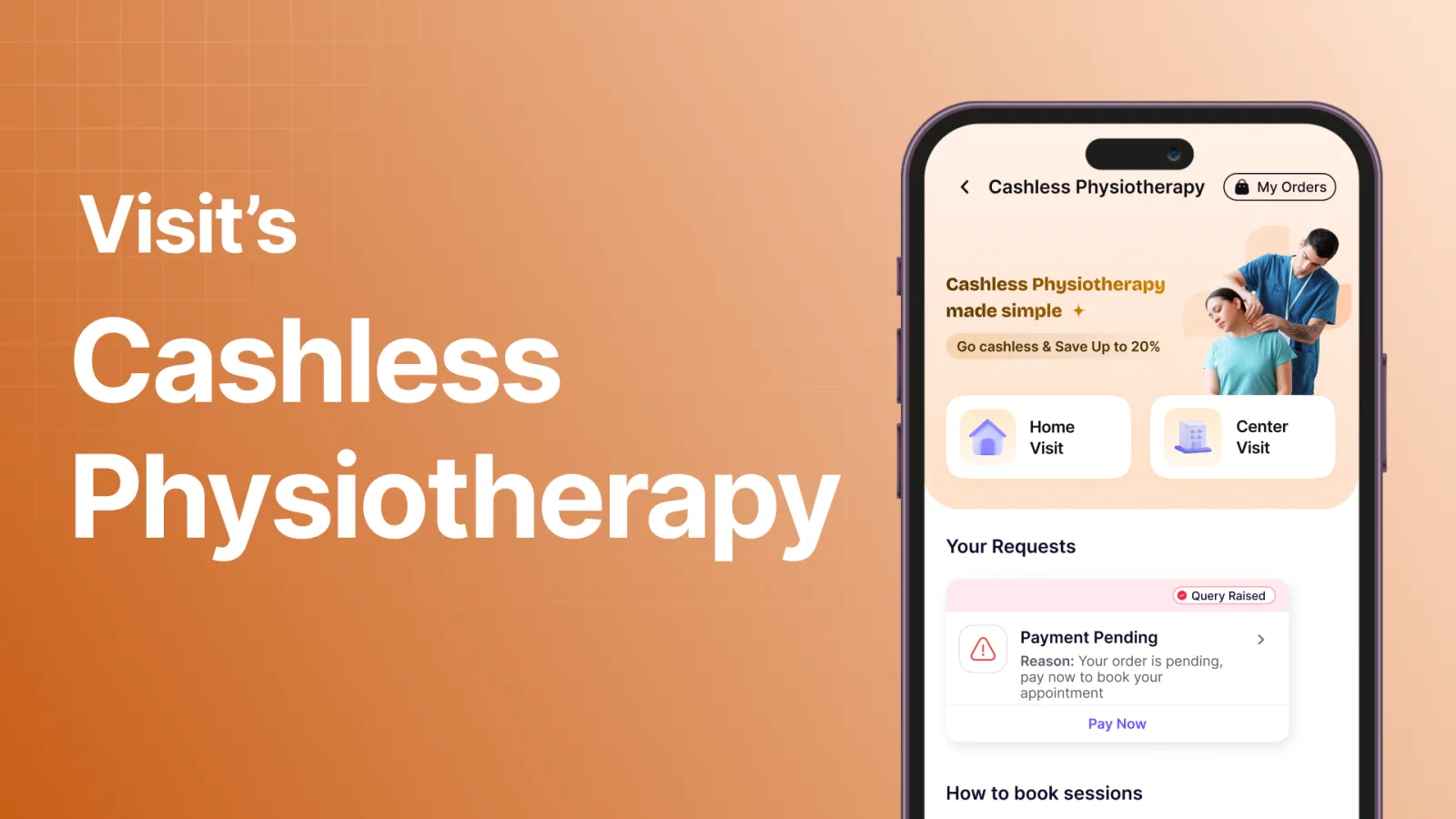 Cashless physiotherapy app screens